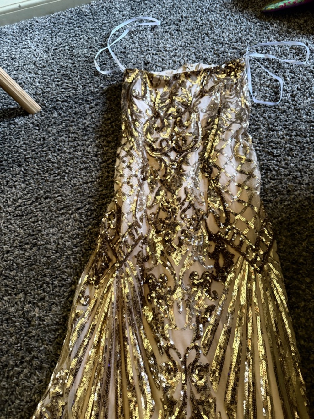 B. DarlinGOLD Prom or formal strapless  Dress Label Detail